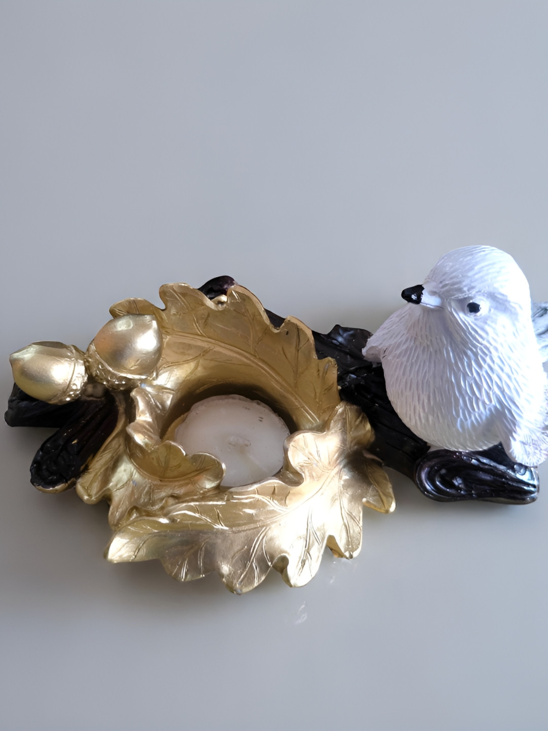 Viyu Creations White And Gold-Toned Corsica Birds Candle Holder