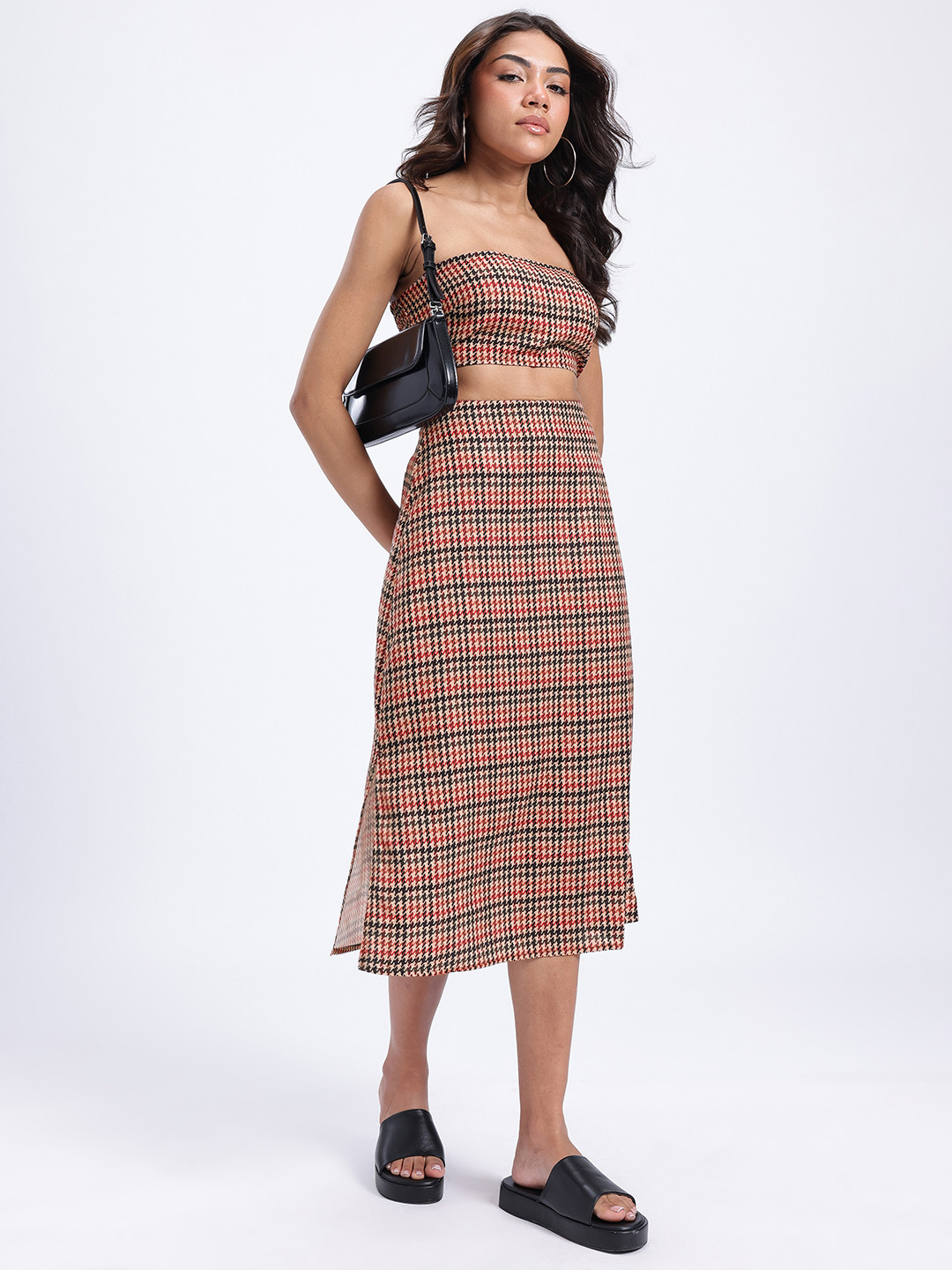 glitchez Smocked Houndstooth Checks Slim Fit Co-Ords