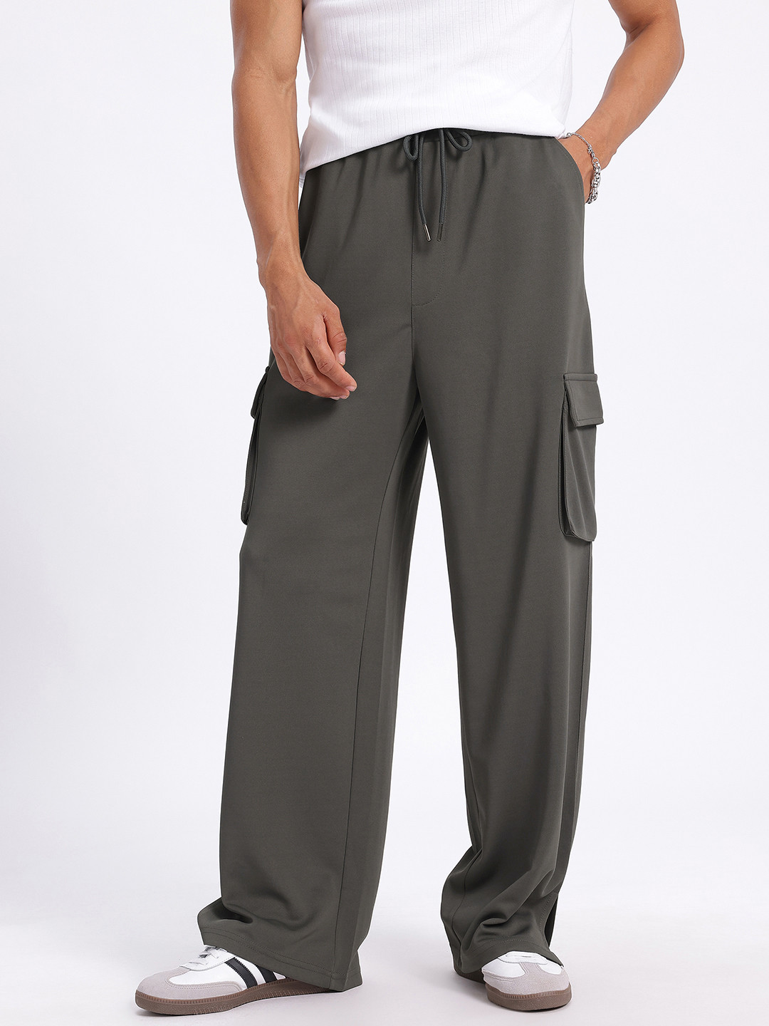 glitchez Men Relaxed Cargo Crew Hem Slit Track Pants