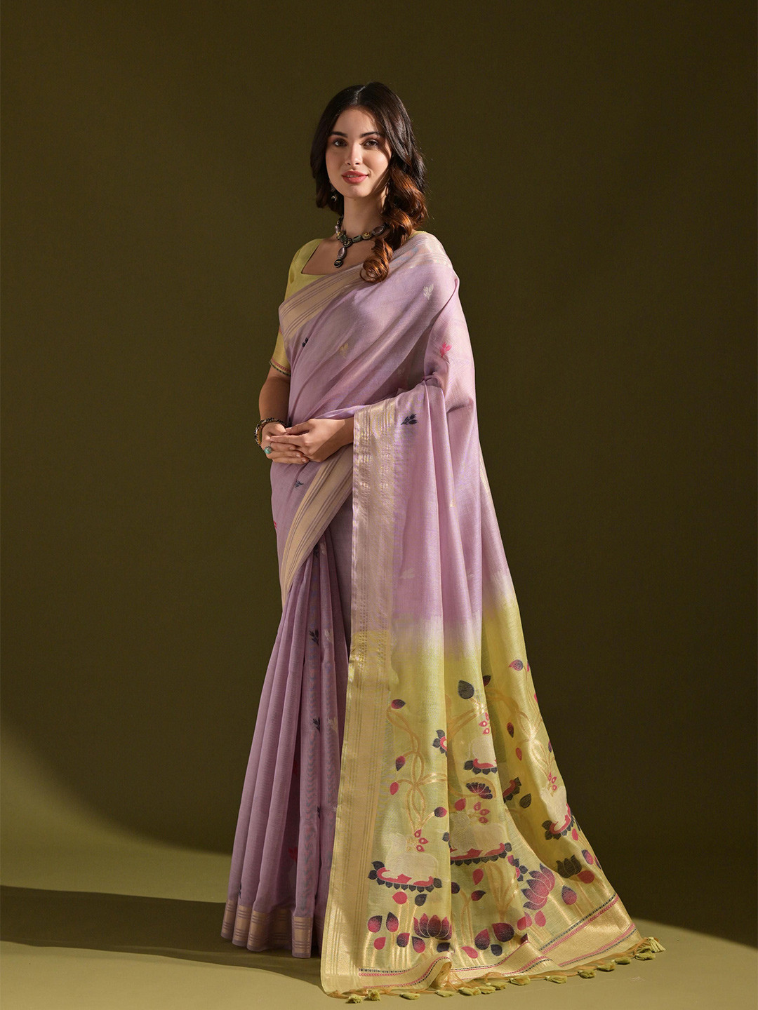 DIVASTRI Floral Zari Designer Muga Saree