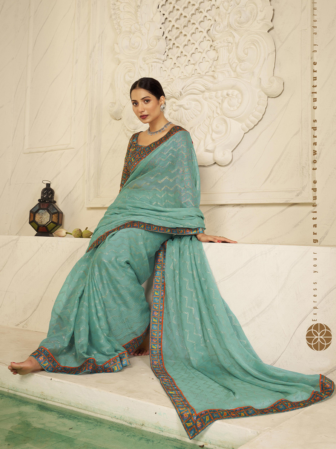TIRA Embellished Pure Chiffon Saree With Blouse Piece