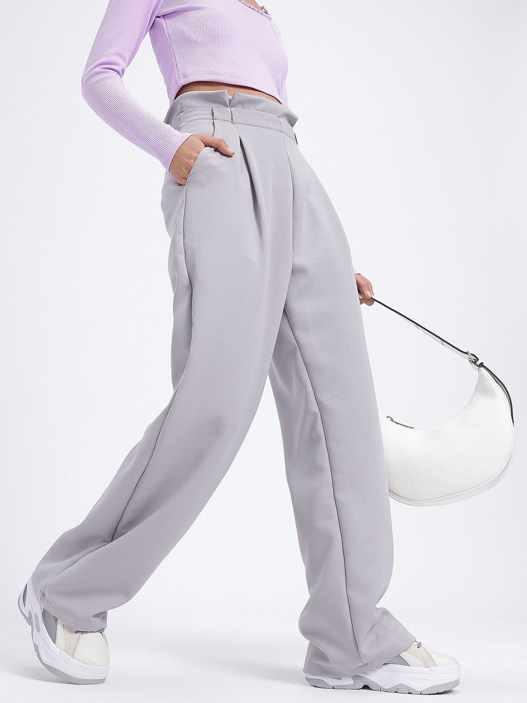 Women High-Rise Loose Fit Wide Leg Trousers