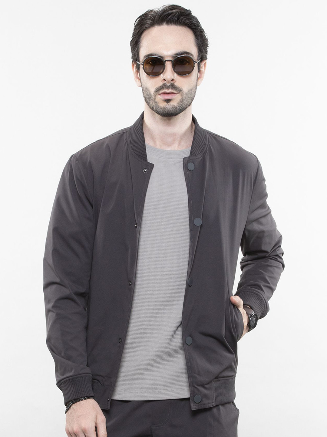 LOVE PANGOLIN Men Lightweight Mandairn Coller Open Front Jacket with Patchwork