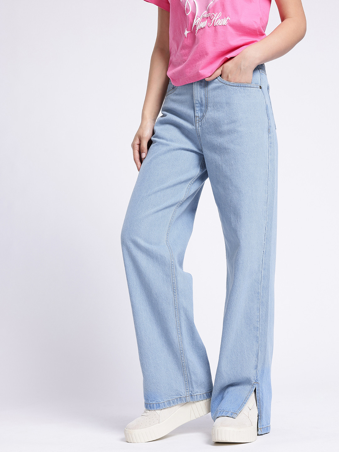 glitchez Women Straight Fit High-Rise Jeans With Side Slits