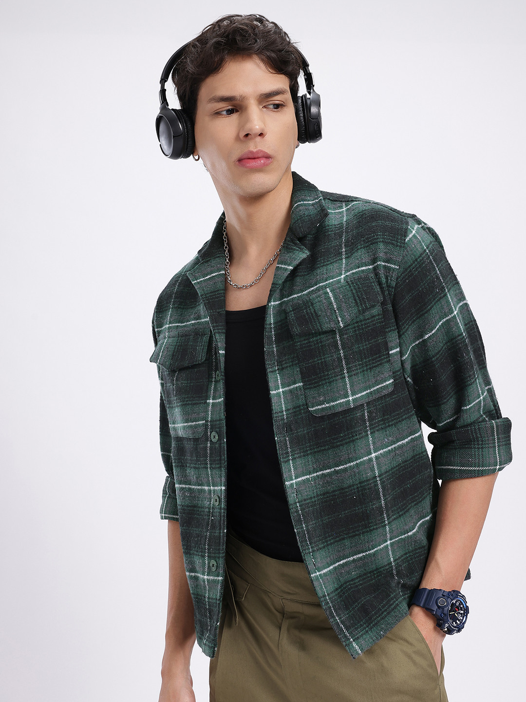 glitchez Threaded Essentials Checked Flannel Regular Fit Shacket