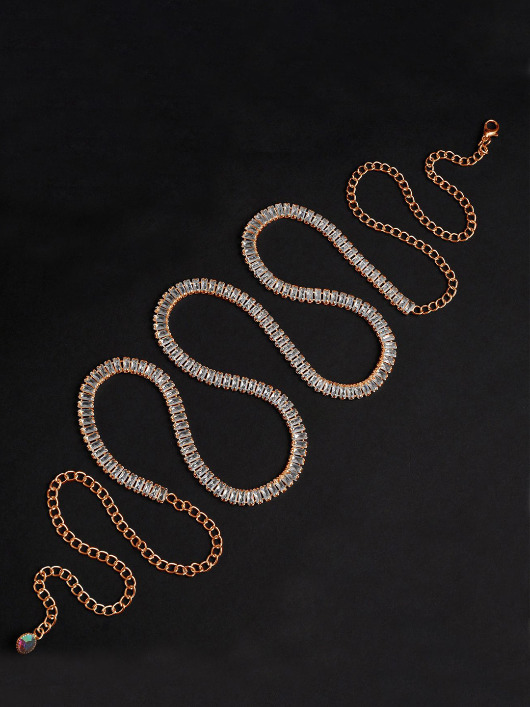 VAMA Rose Gold-Plated Artificial Stones Studded Waist Chain Saree Accessories