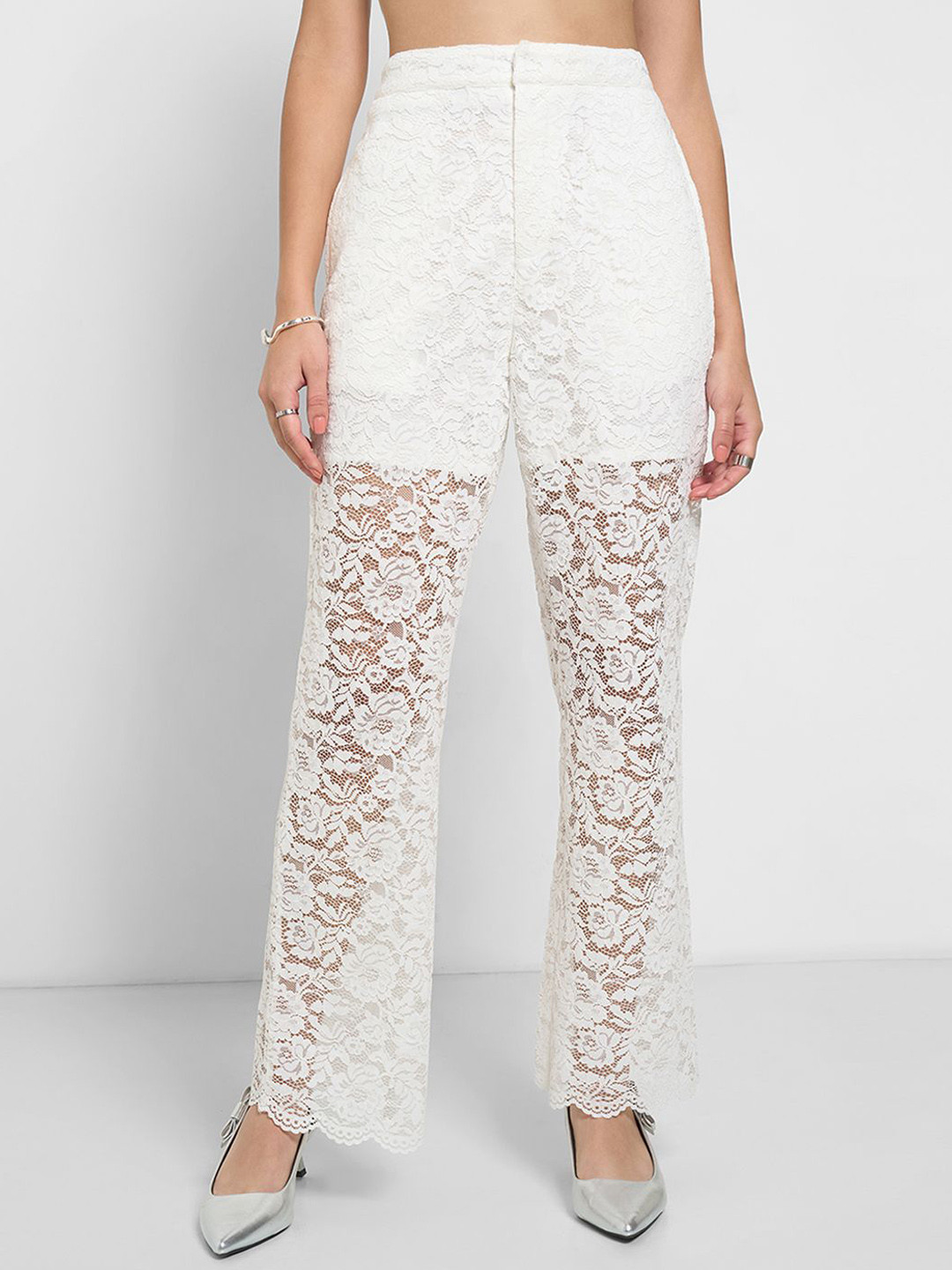 Honey by Pantaloons Women Lace-Detail Flared Trousers