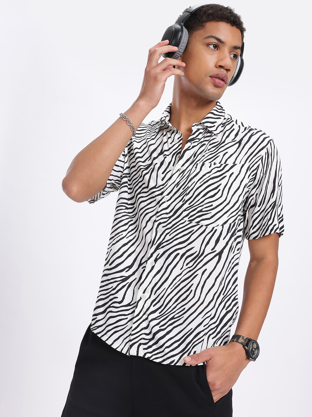 glitchez Zebra Print Regular Fit Shirt
