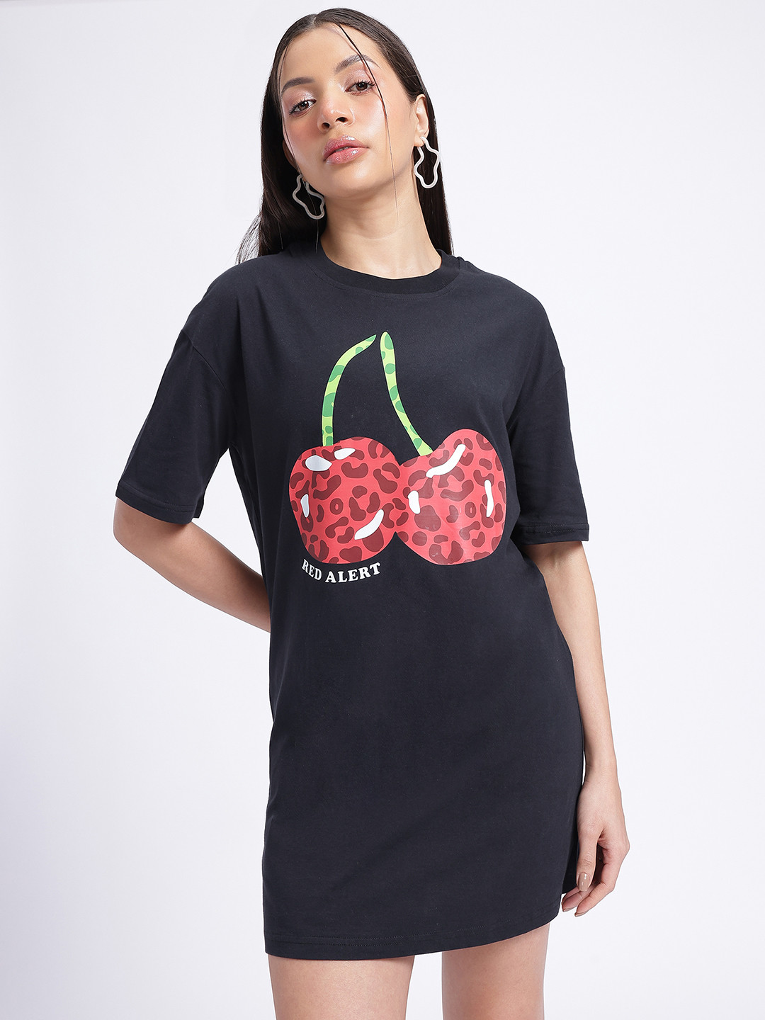 glitchez Graphics Print Drop-Shoulder Sleeves Mini T-shirt Dress