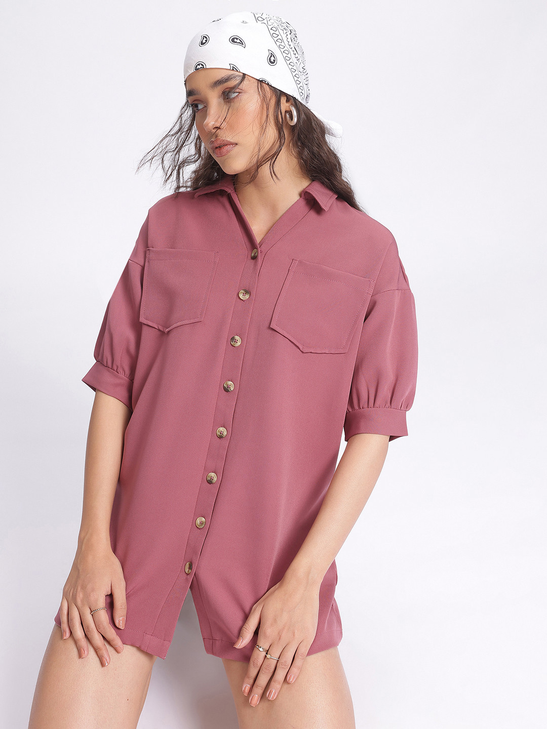 glitchez Pocketed Oversized Shirt Mini Dress