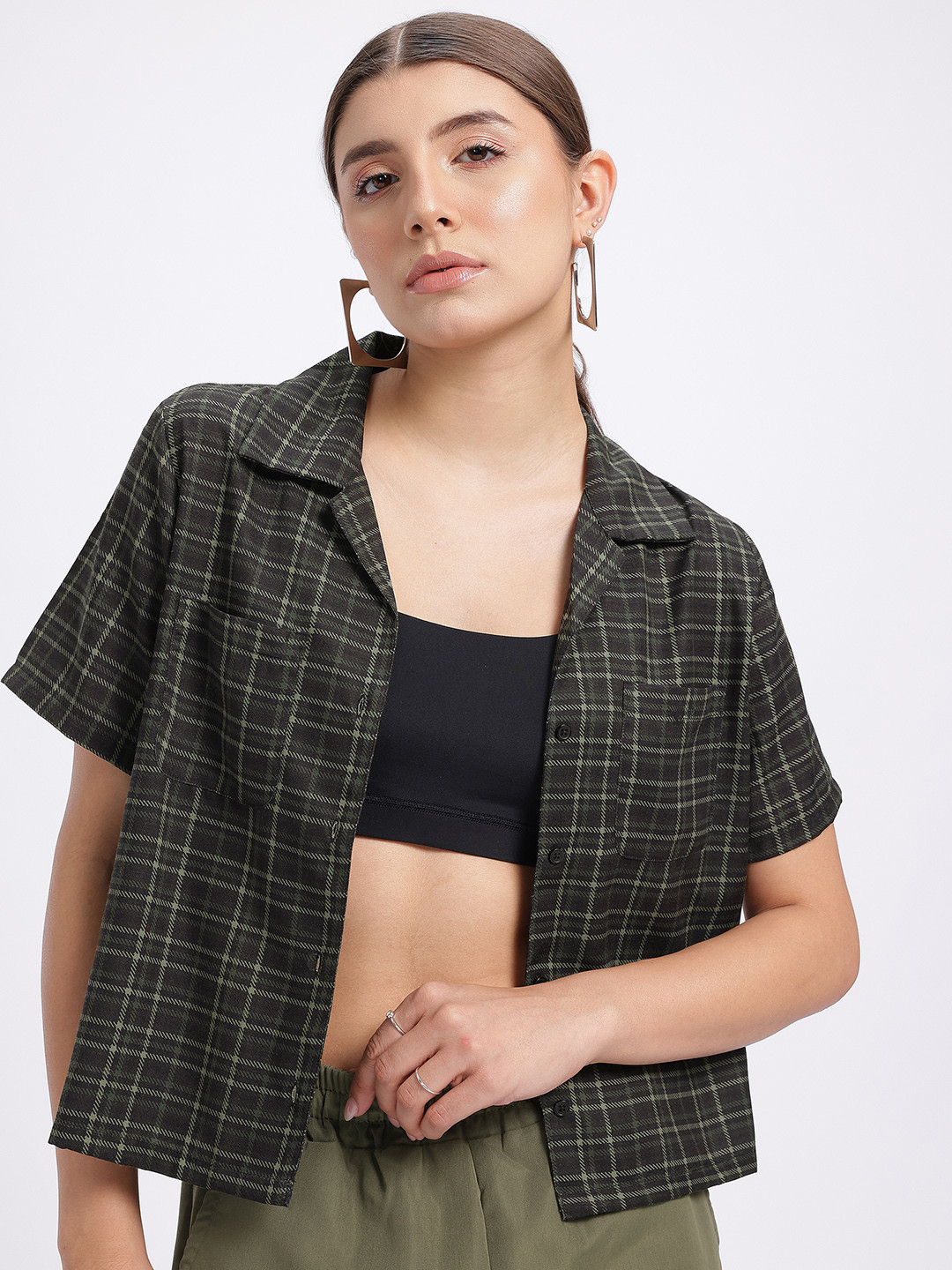 glitchez Checked Patch Pockets Boxy Shirt