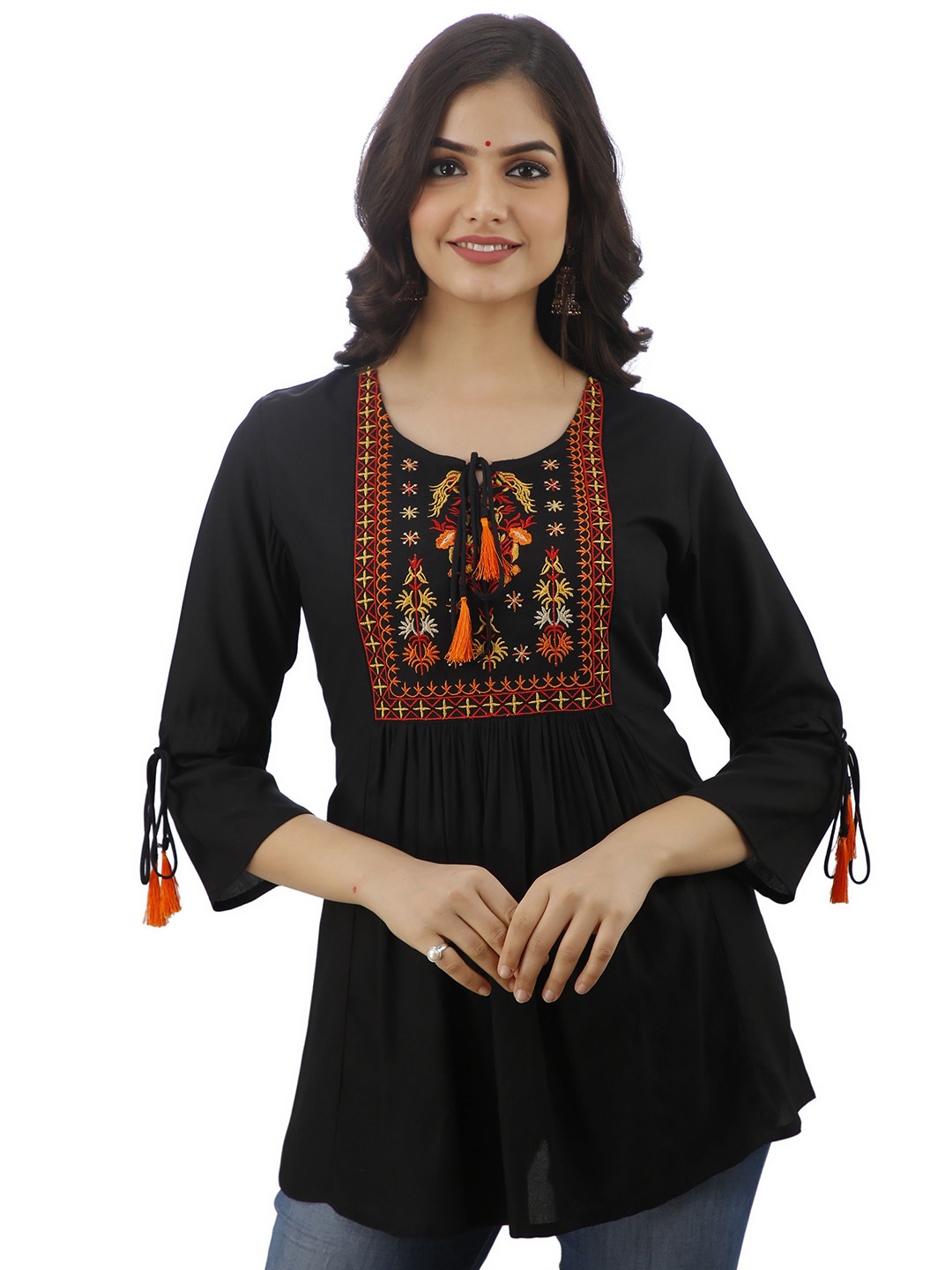DMP EXPORT Women Tie-Up Neck Peplum Top