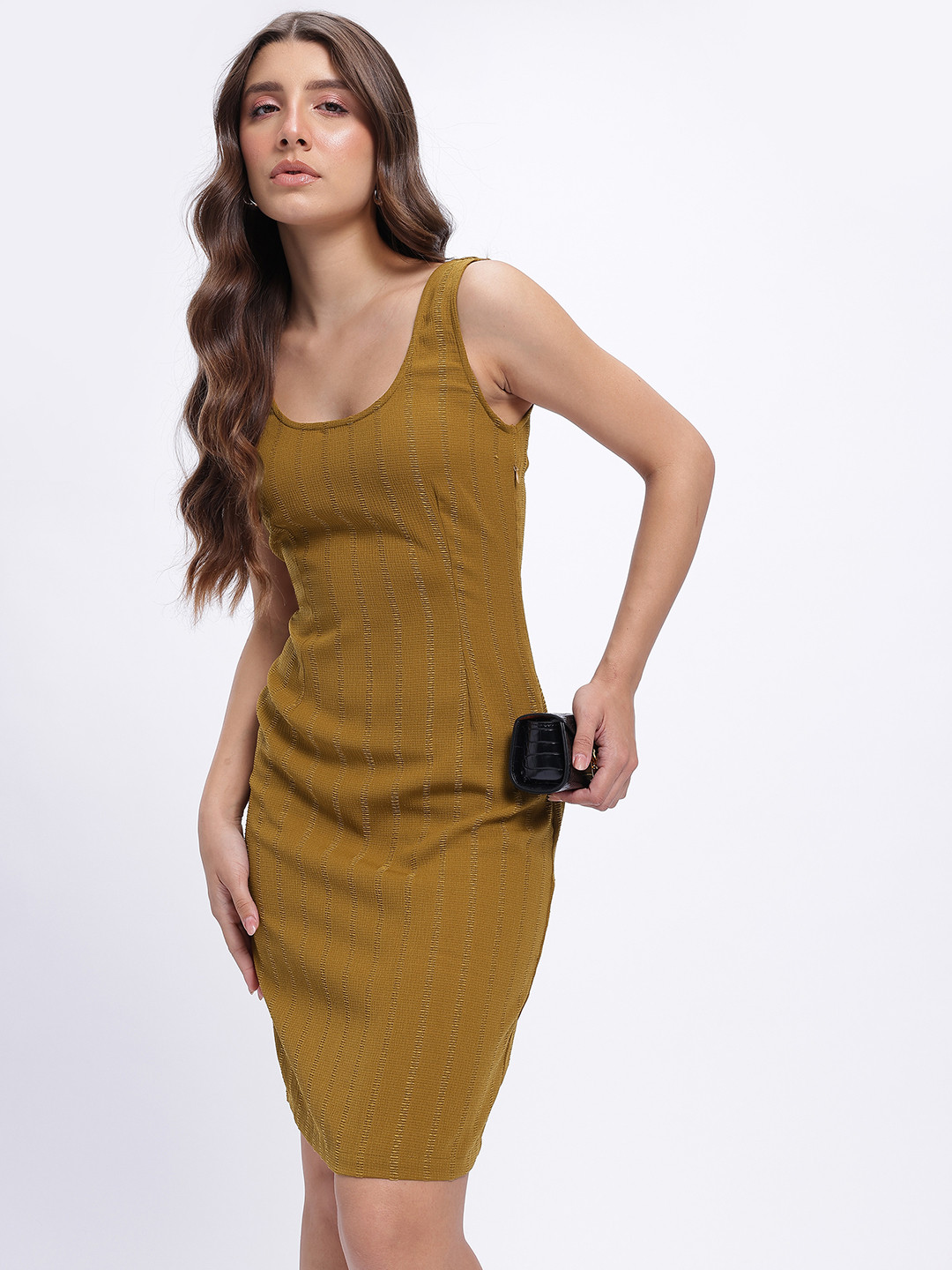 glitchez Textured Self-Design Sheath Dress