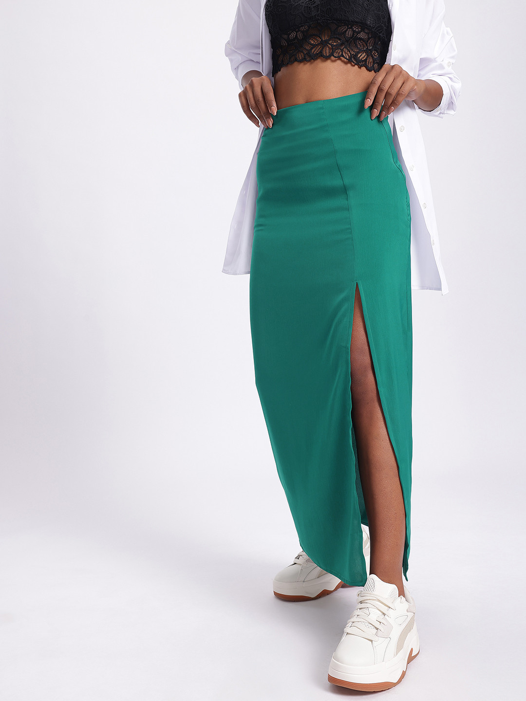 glitchez High-Slit Maxi Straight Skirt