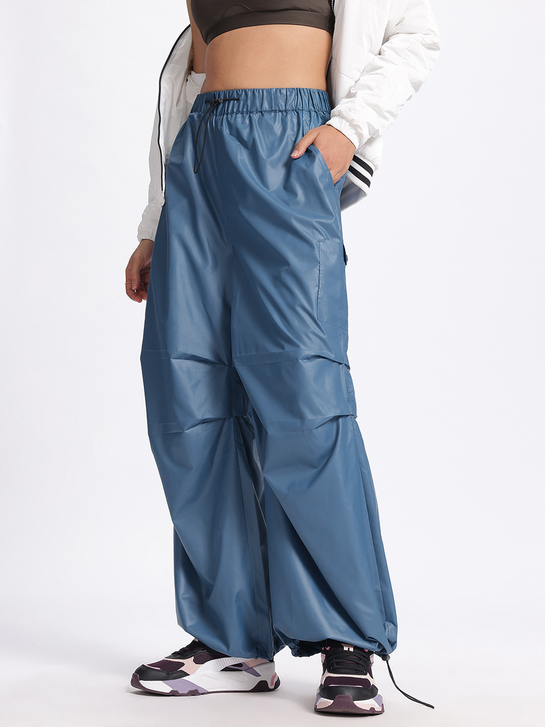 glitchez Women Utility Cargos High-Rise Parachute Trousers