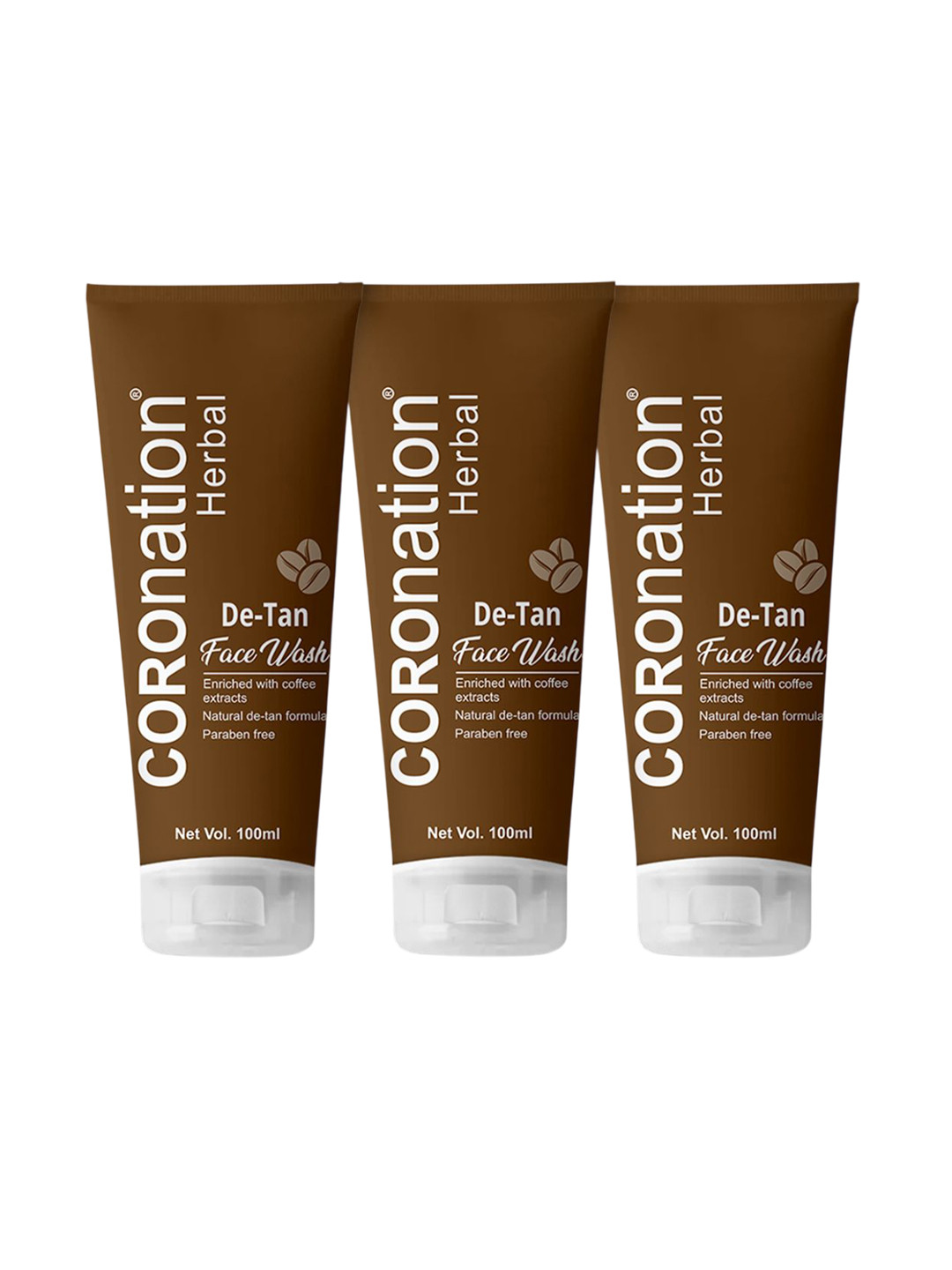 COROnation Herbal Set Of 3 De Tan Face Wash With Coffee & Chocolate - 100 ml Each