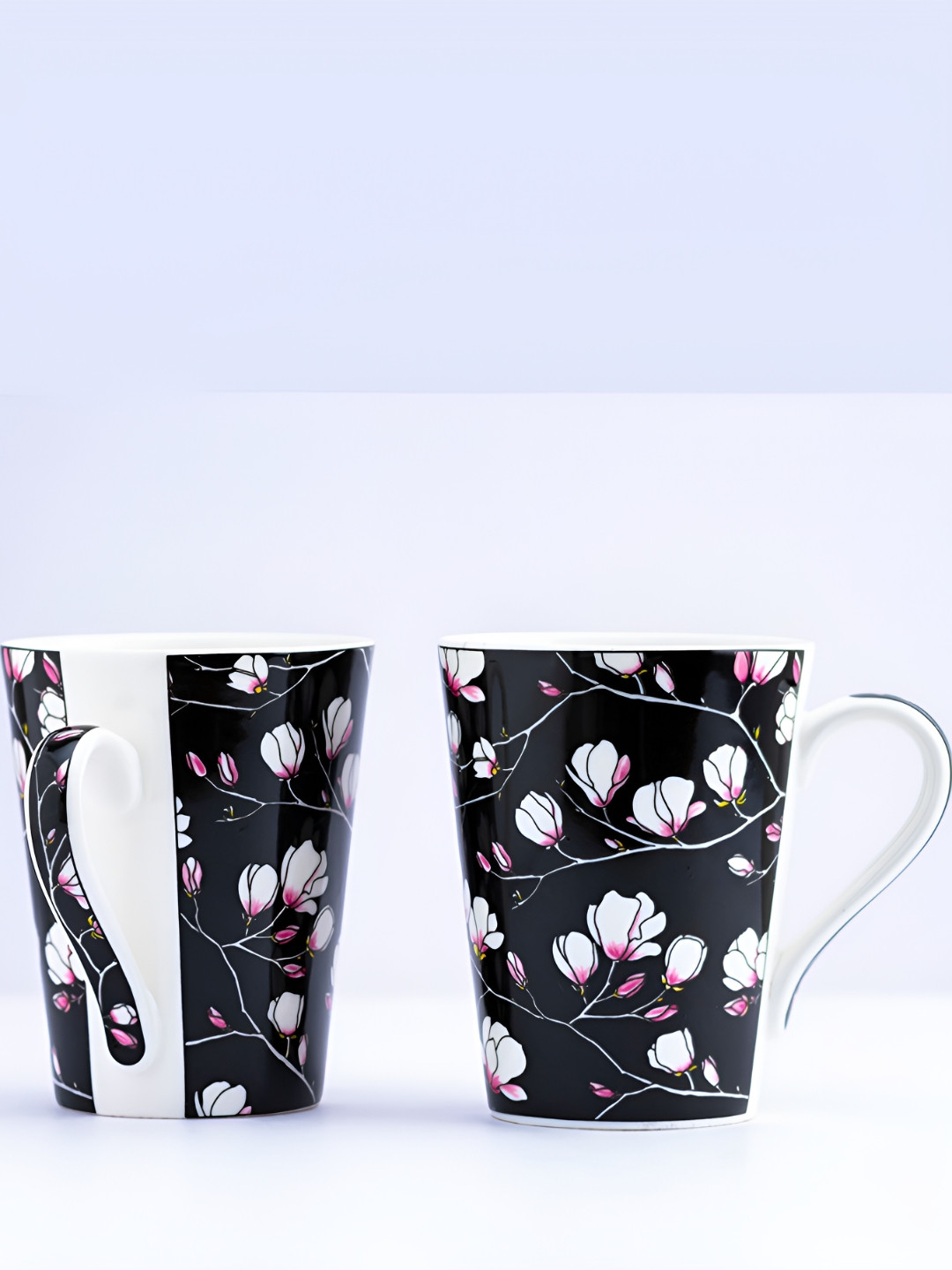 GOLDEN QUEEN'S Personalised Color Changing Black Floral Ceramic Handmade 2 Piece Mugs-200ml