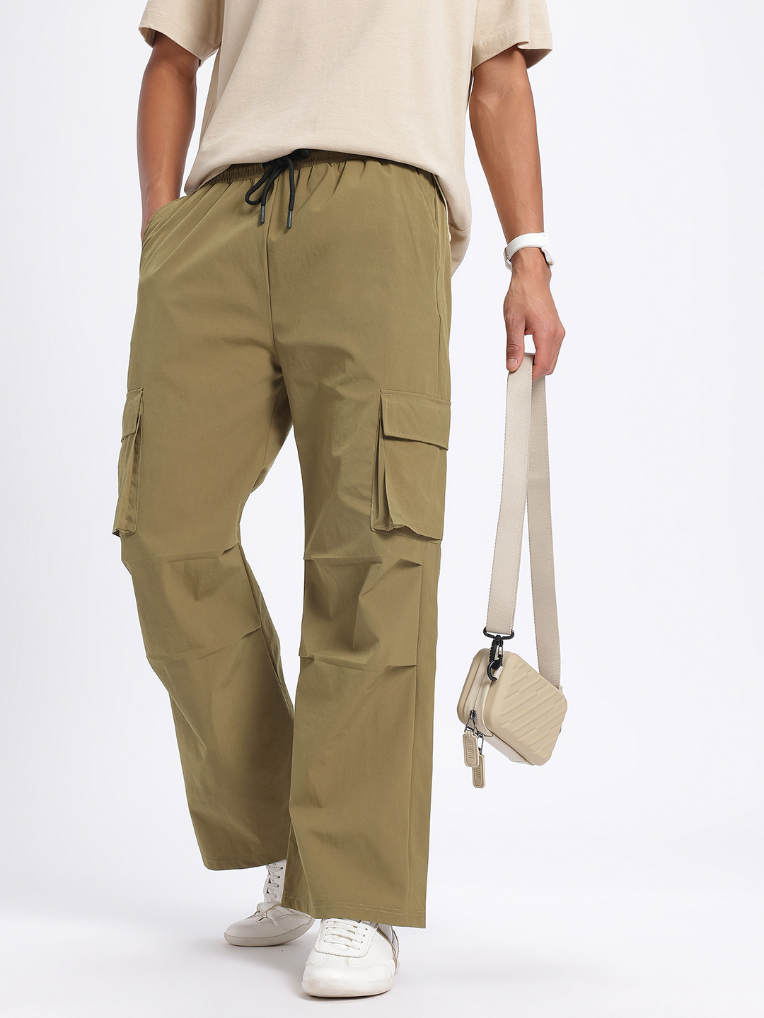 Flying Machine Men Self Design Relaxed Fit Trousers