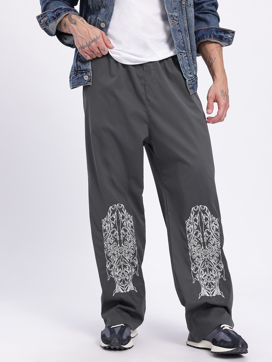Men's Embroidered Edge Wide Leg Trousers