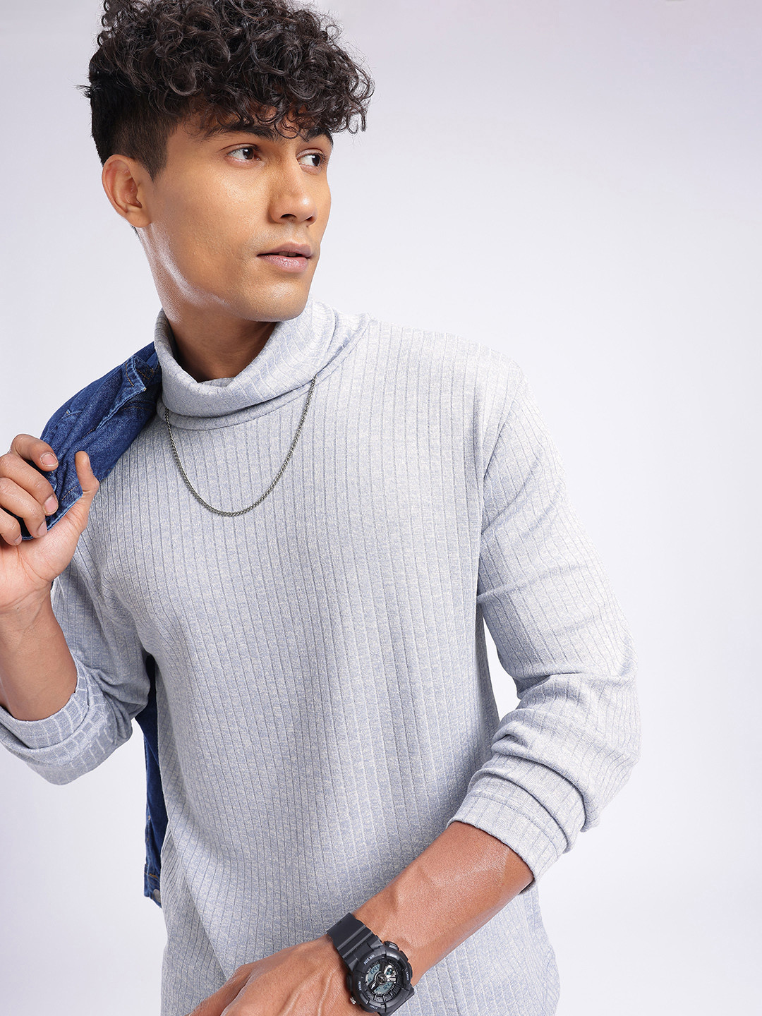 glitchez Relaxed Textured Turtle Neck T-shirt