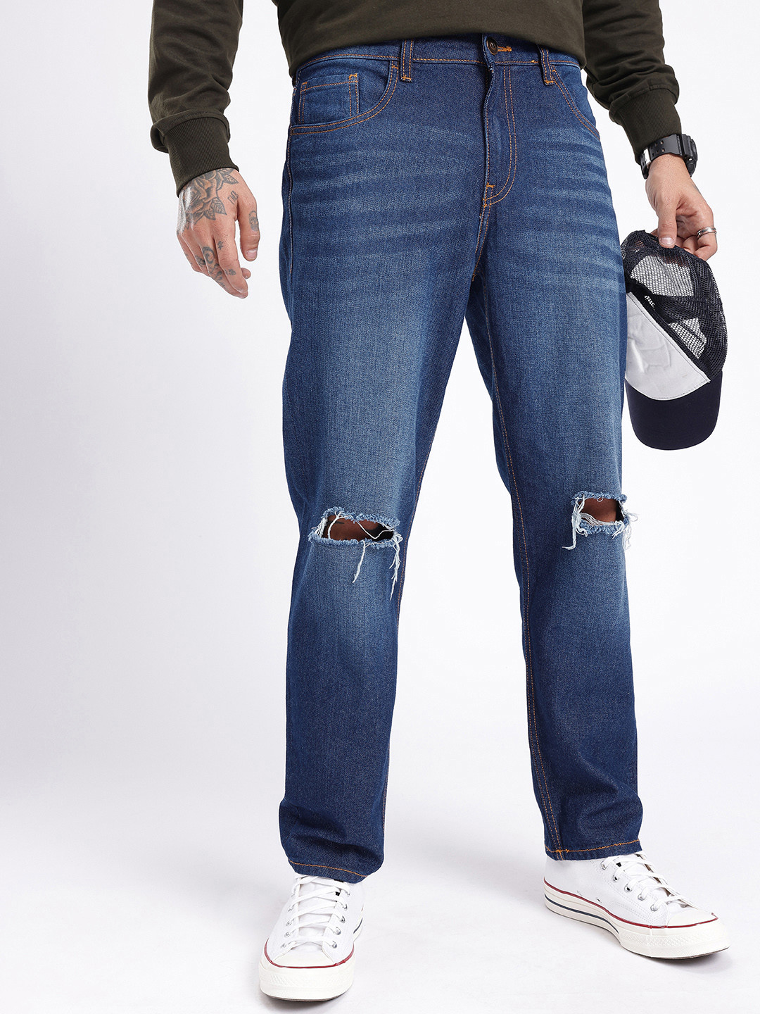 glitchez Men slim Fit Low Distress Heavy Fade Jeans