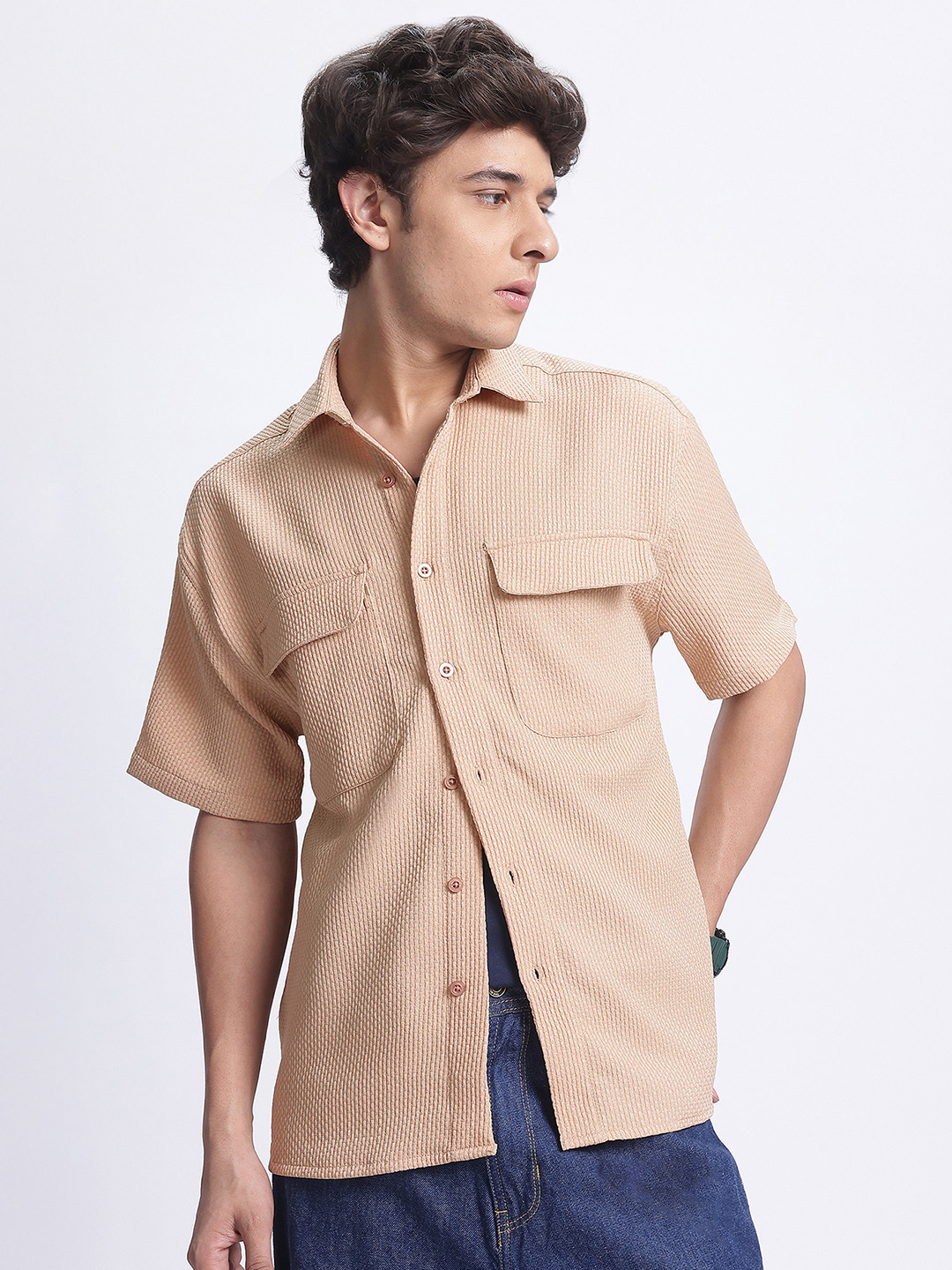 glitchez Textured Twist Oversized Shirt