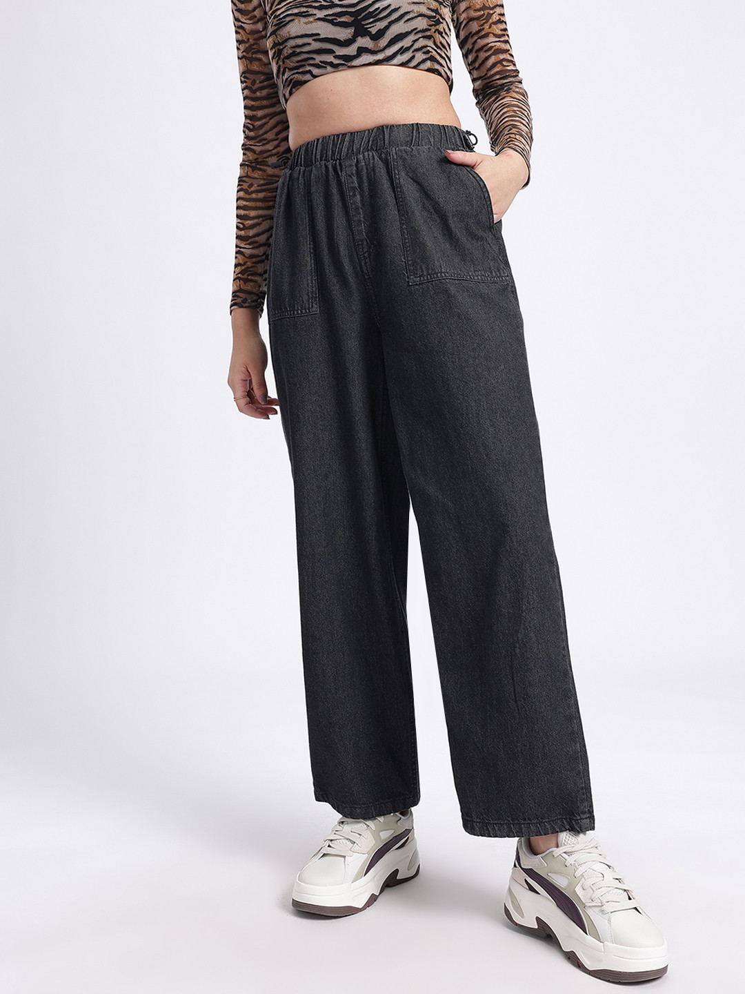 glitchez Women Streetwear Style Pure Cotton Parachute Baggy Jeans