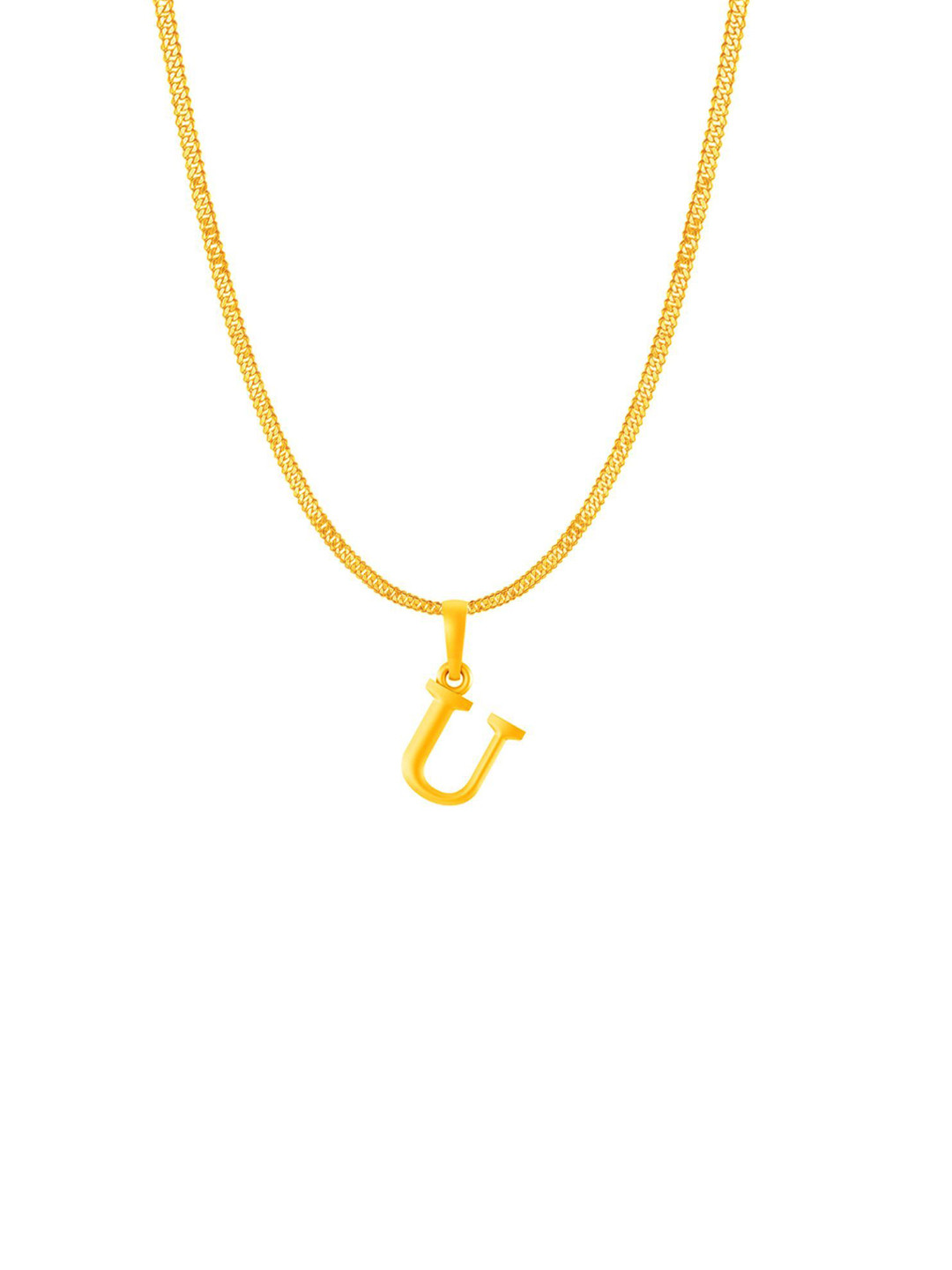 Metronaut Men 92.5 Sterling Silver 22KT Gold-Plated U Alphabet Pendant with Curb Chain