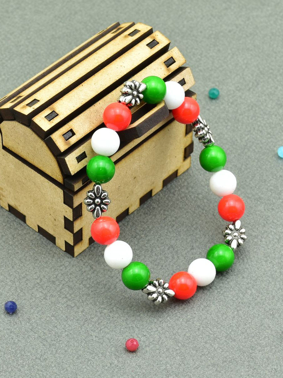 HIGH TRENDZ Artificial Beaded Tricolour Elasticated Bracelet