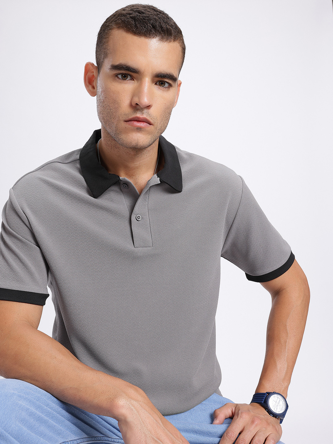 Grey Regular Fit Polo Collar T-shirt