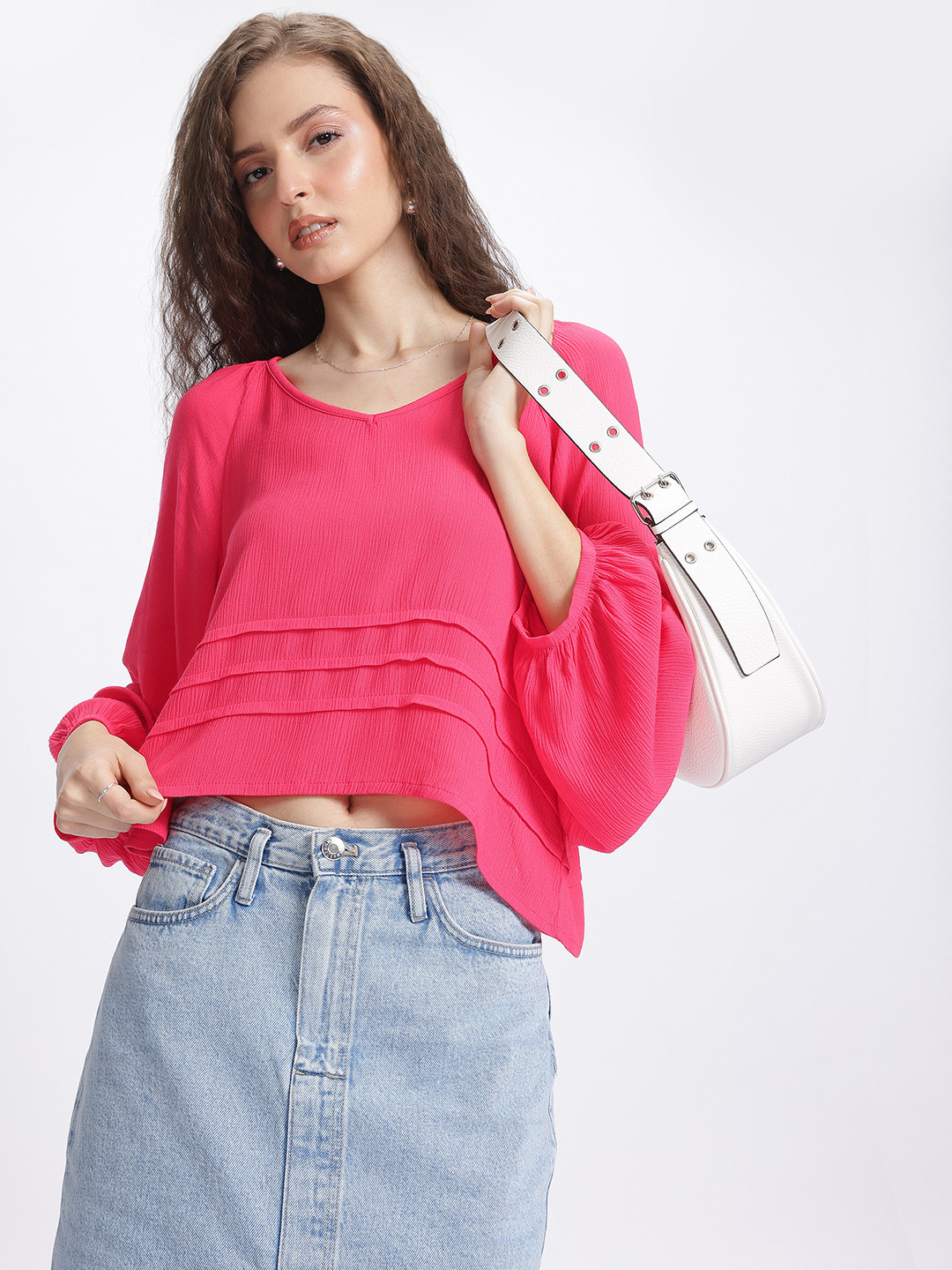 glitchez Pleated Puff Sleeve Top