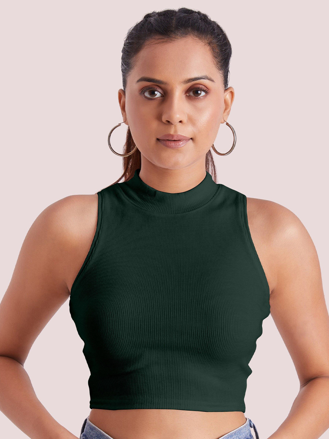 The Cloth Crow High Neck Fitted Crop Top