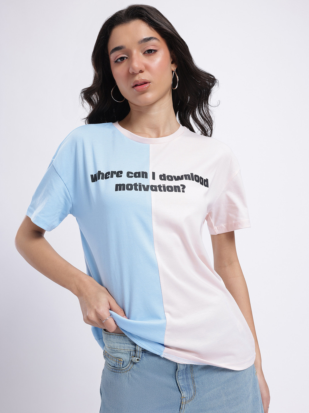 glitchez Colourblock Printed Drop-Shoulder Relaxed T-shirt