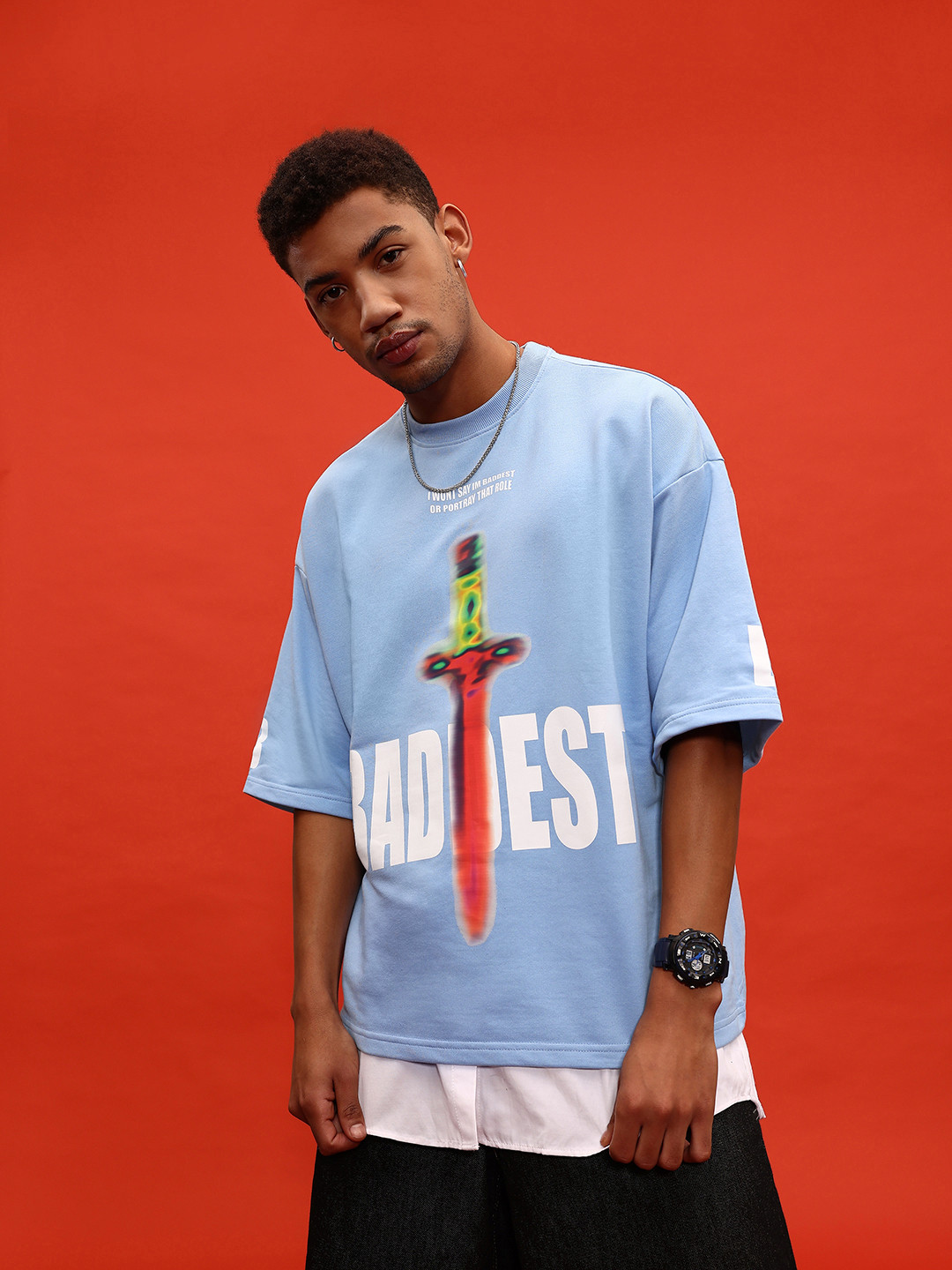 glitchez Print Drop-Shoulder Short Sleeves Terry Oversized Heavy GSM Tshirt