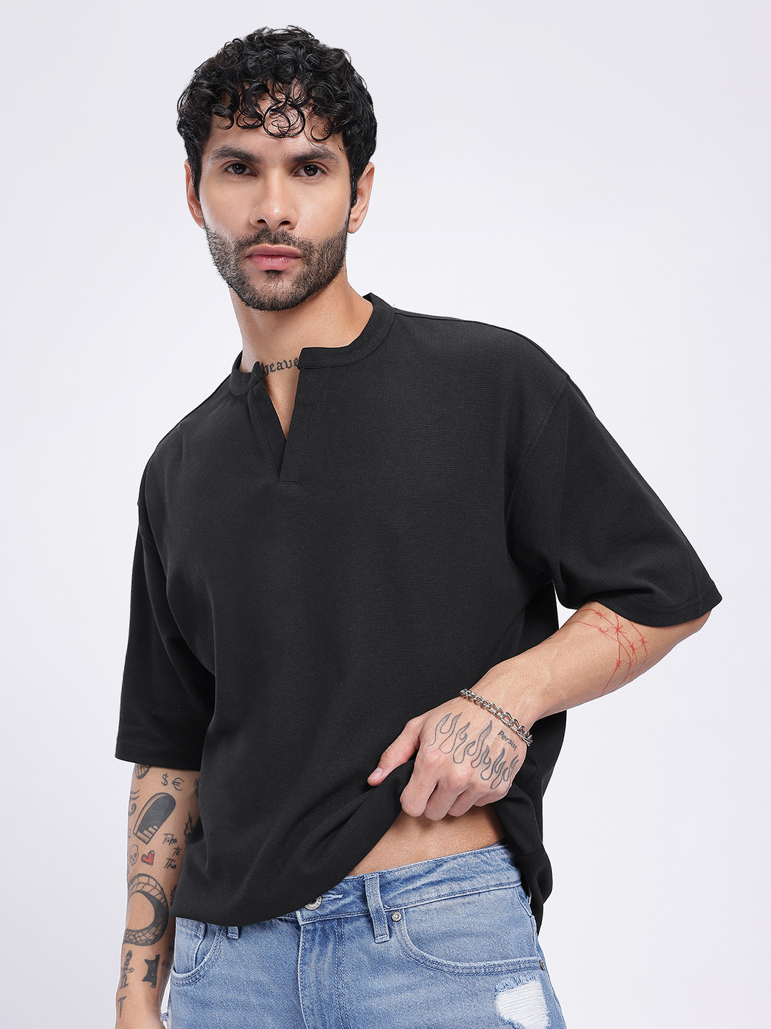 Black Drop-Shoulder Relaxed T-shirt