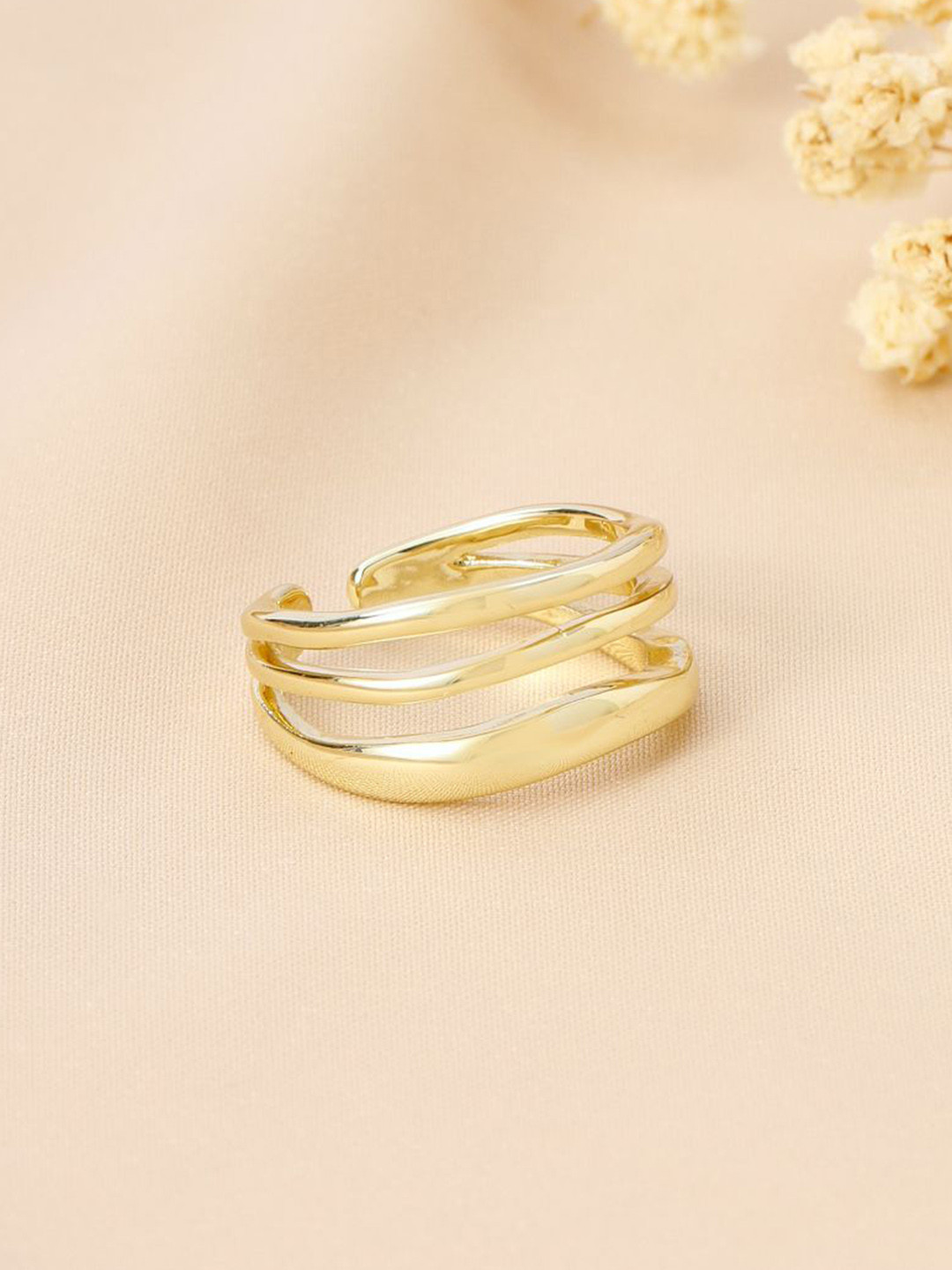 SALTY Women & Girls Stylish Adjustable Multi-Spiral Golden Finger Ring