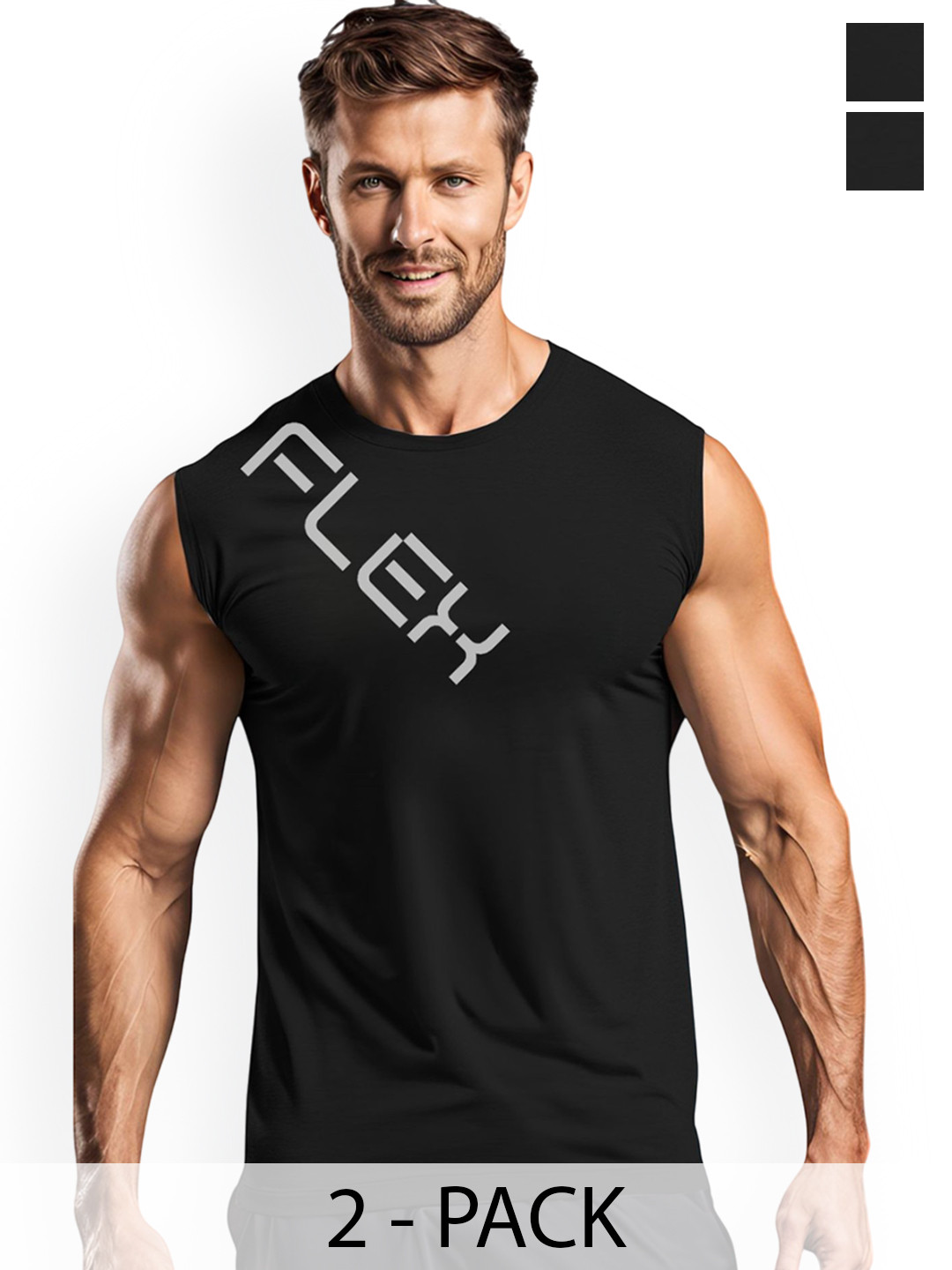 3Colors Men Pack Of 2 Printed Gym Vests VEST-2C-CCUT-BLK FLEX_BLK UNSTOP_M
