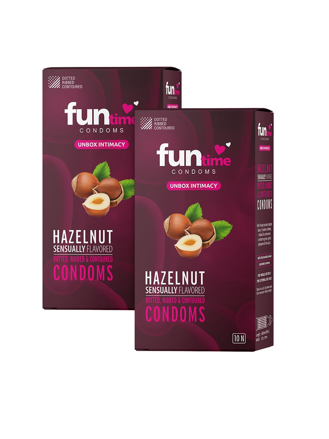 Funtime Pack Of 2 Long Lasting Dotted & Ribbed Climax Control Condoms-20 Pcs- Hazelnut