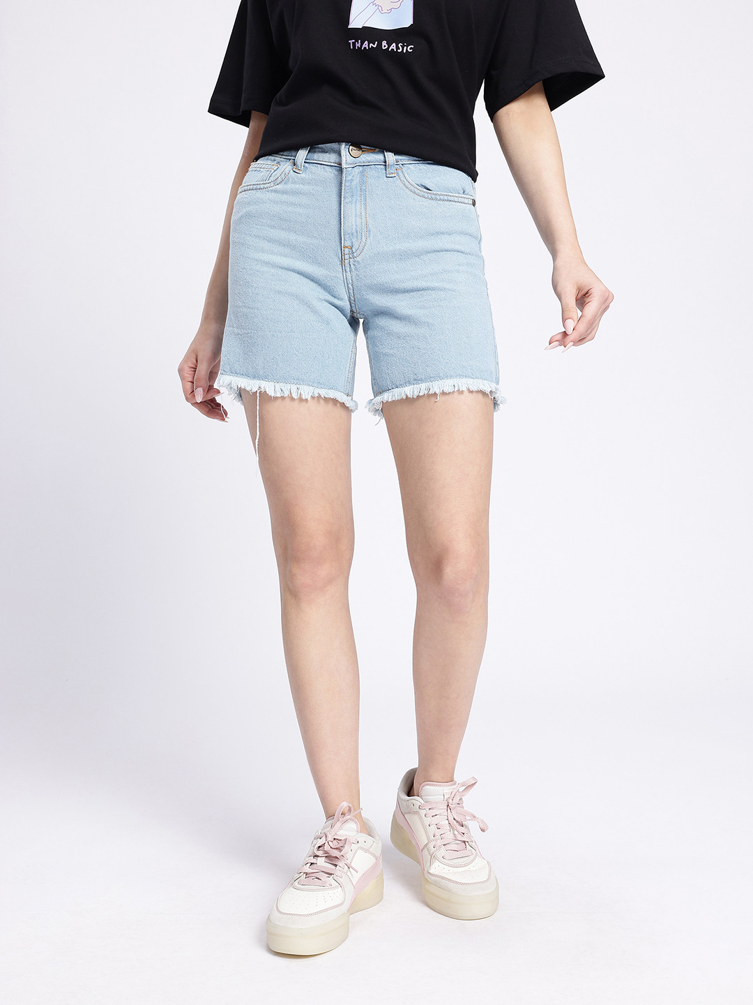 glitchez Women Regular Frayed Denim Shorts