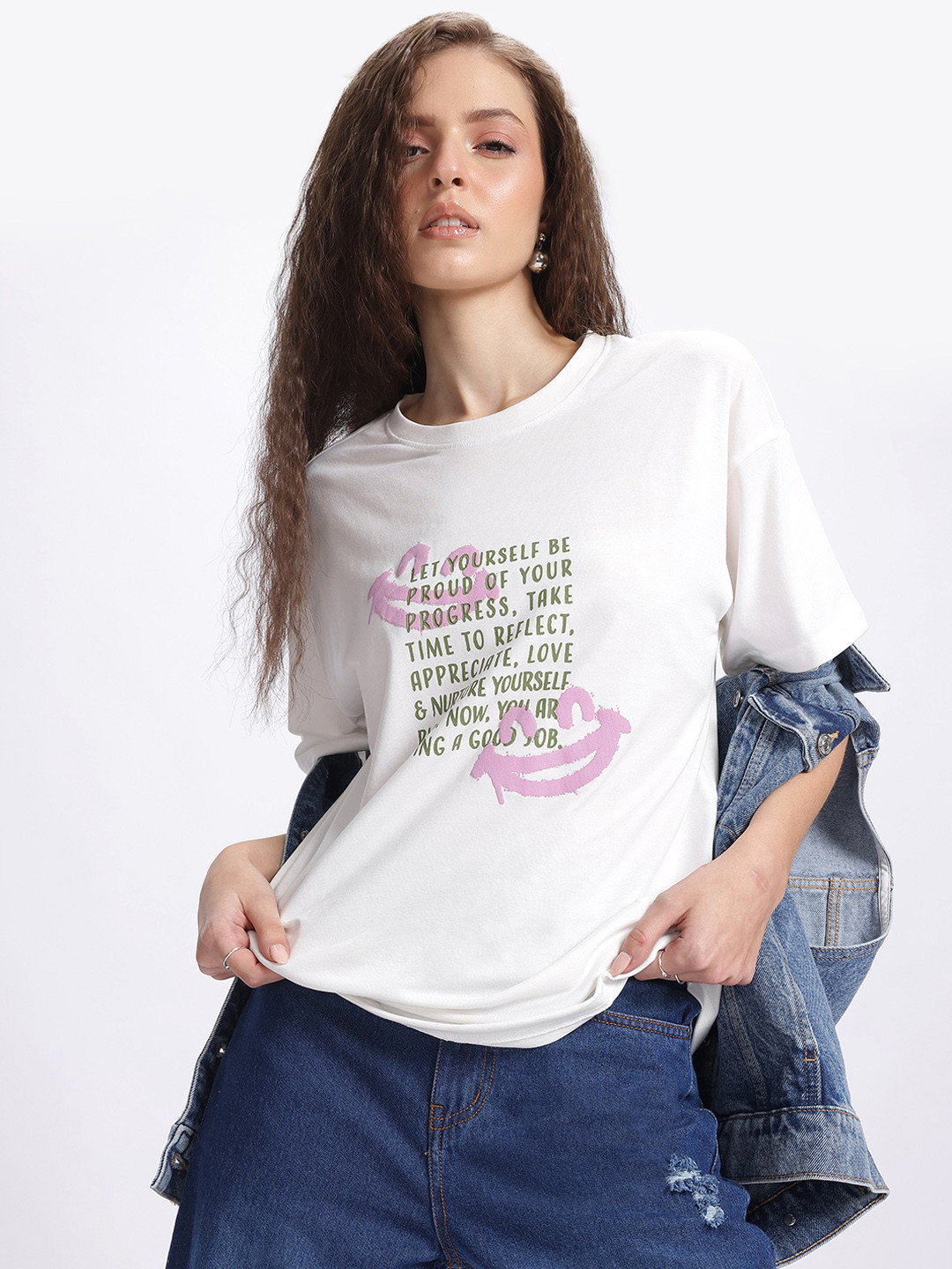 glitchez Typograhy Print Drop-Shoulder Relaxed Fit T-shirt