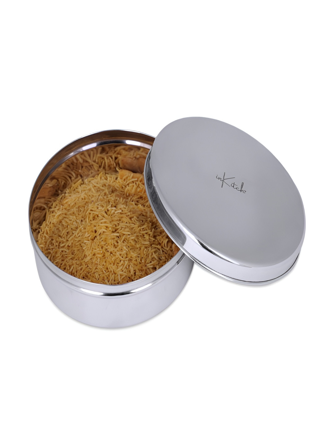 inkitch Pc Puri Dabba Steel Stainless Steel Dishwasher Safe Flip Top Fridge Container-2.1L