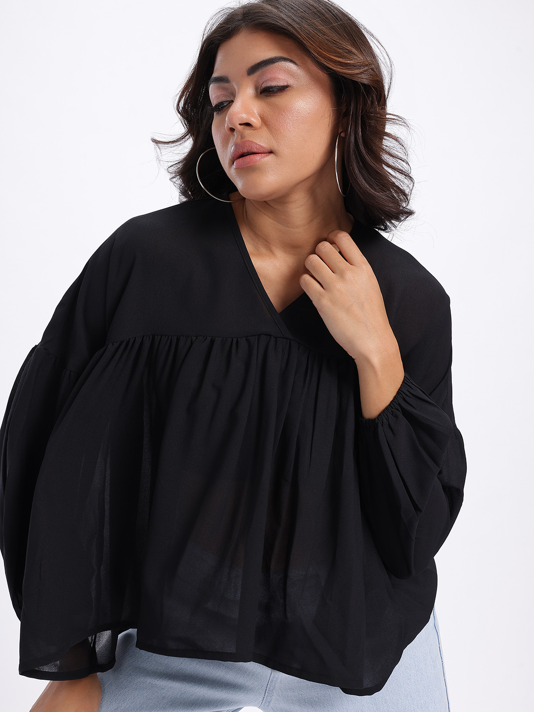 glitchez Pleats A-Line Puff Sleeve Top