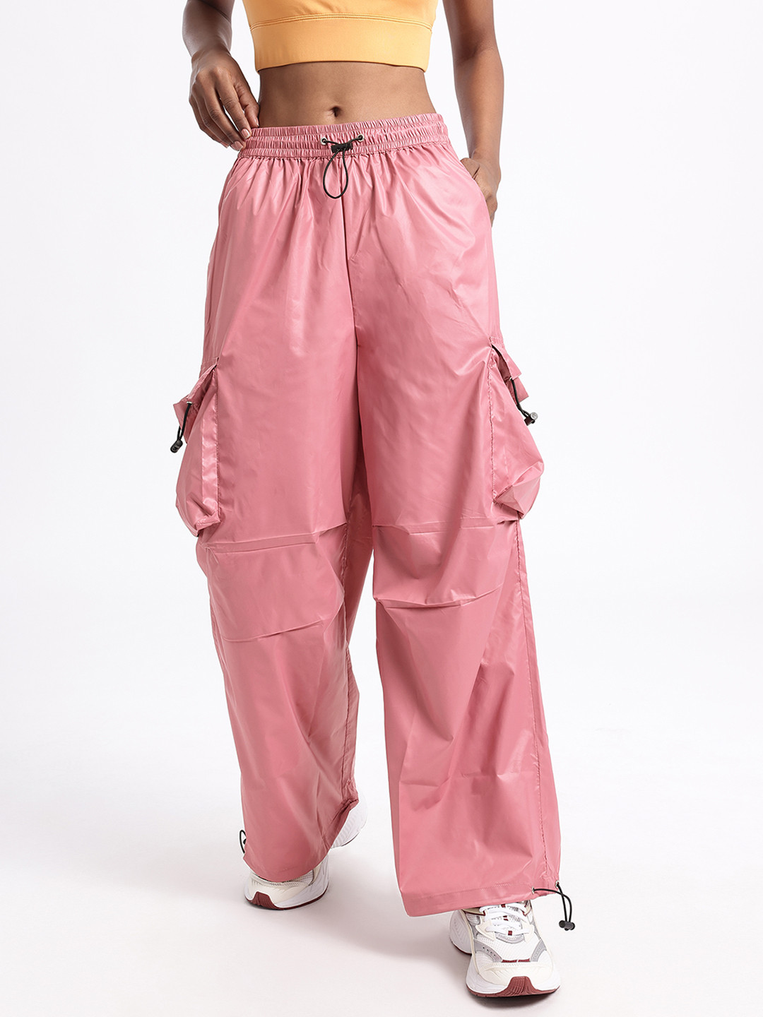Women Mid-Rise Loose Fit Pink Cargos