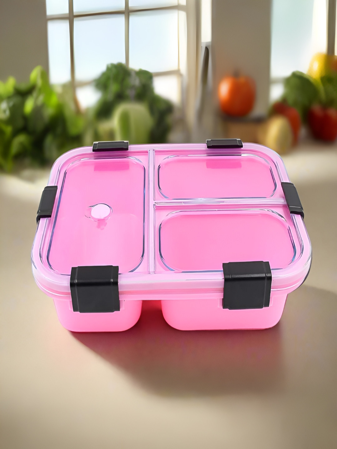DeoDap 10103 Pink Solid Plastic Easy to Clean 1PCs Lunch Box With Spoon and Fork