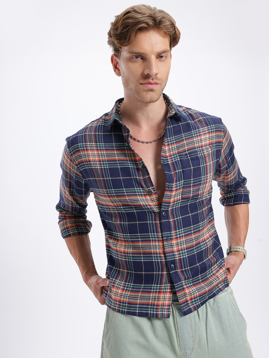 glitchez Plaid Cheked Flannel Relaxed Fit Shirt
