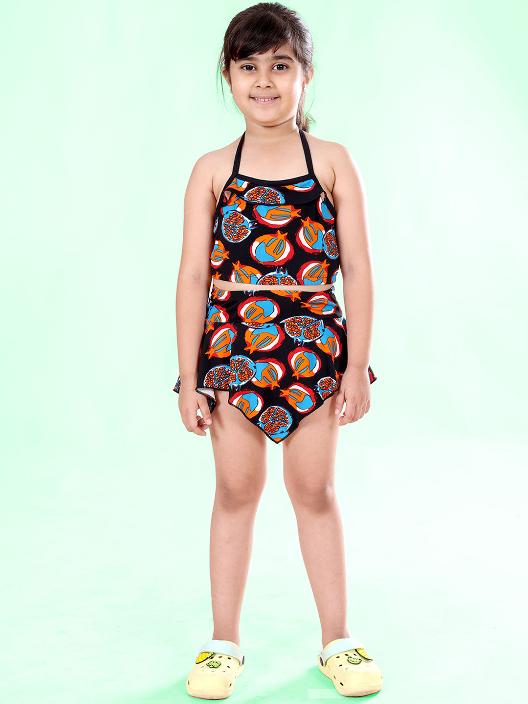KiddoPanti Girls Printed Top & Skirt Swim Set