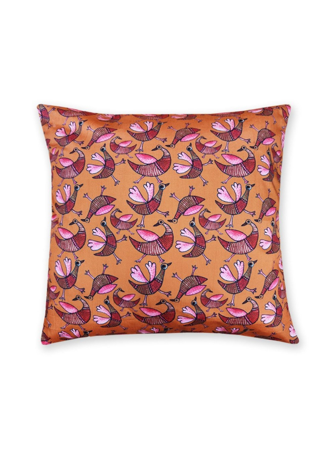 CRAFT HUES Orange Geometric Cotton Breathable Square Cushion Cover -16x16In