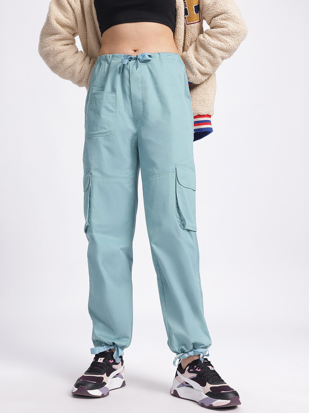 glitchez Women Cargo-Style Relaxed Trouser with Drawstring Hem