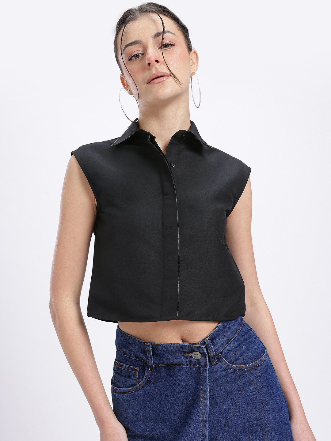 glitchez Sleeveless Cropped Boxy Shirt