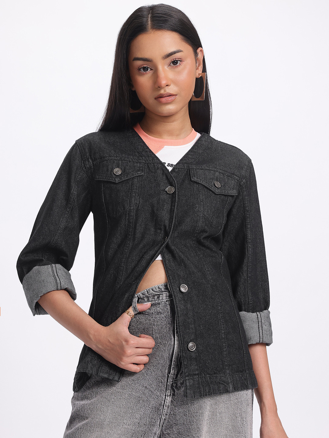 glitchez Comfort Denim V-Neck Jacket